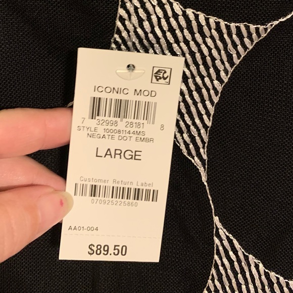 New Alfani Dots long sleeve top size Large black silver shiny sheer - Picture 2 of 9